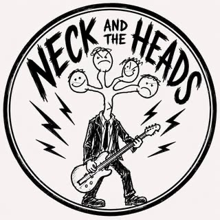 Neck and the Heads logo — a suited figure playing guitar with a many-headed neck, ringed by lightning