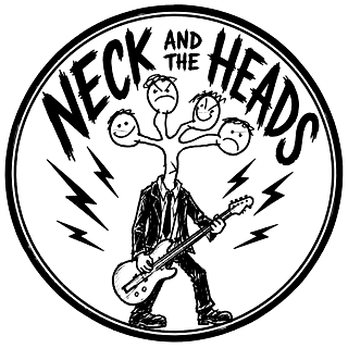 Neck and the Heads logo — a suited figure playing guitar with a many-headed neck, ringed by lightning
